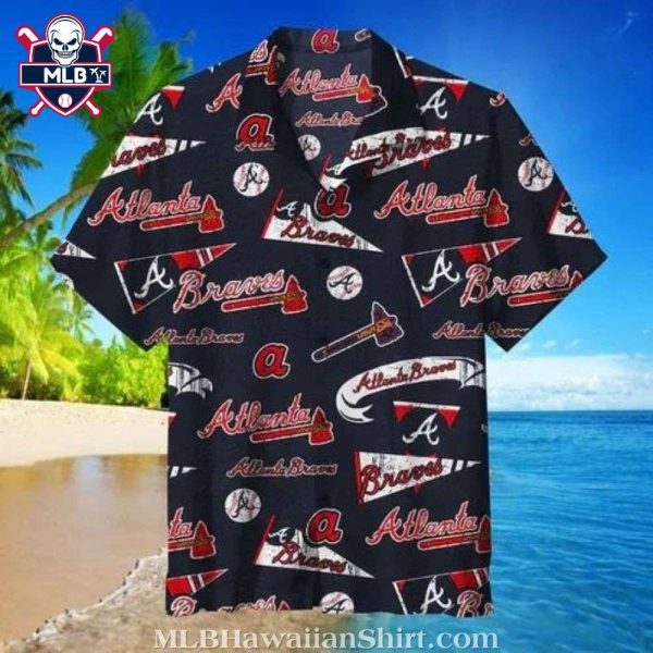 Floral Emblem Atlanta Braves Tropical Hawaiian Shirt – Navy Base And Bold Accents