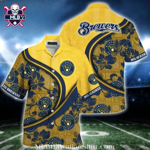 Golden Swirls And Brews – Milwaukee Brewers Themed Hawaiian Shirt