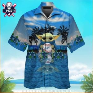 Hawaiian Dodgers Shirt Featuring Baby Yoda Relaxing On The Beach