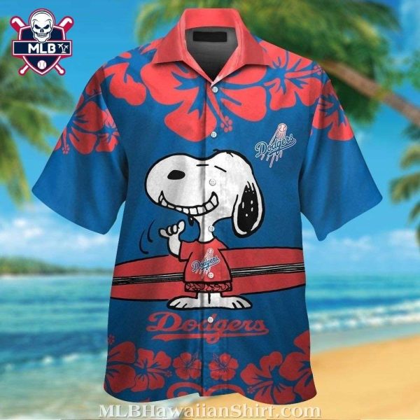 Hawaiian Dodgers Shirt With Los Angeles Dodgers Logo And Snoopy Graphic