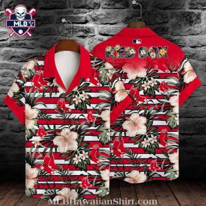 Hibiscus Flower Red Sox Hawaiian Shirt In Striking Red And White