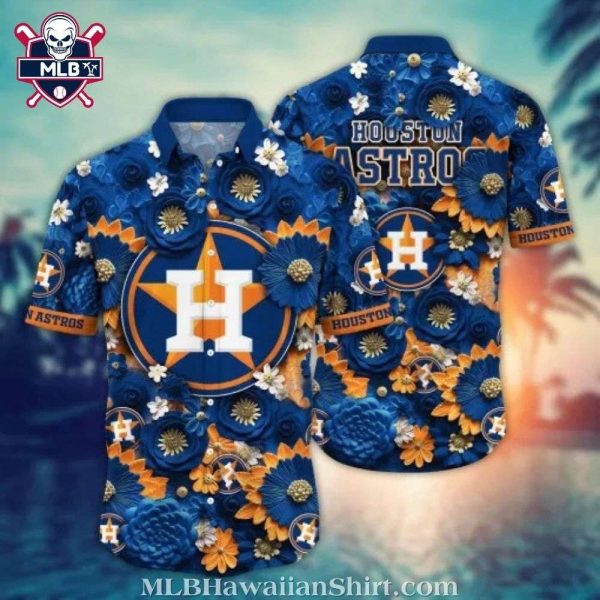 Houston Astros Golden Floral Badge Hawaiian Shirt