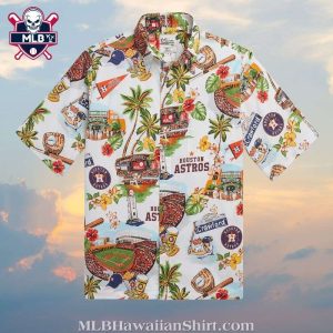 Houston Astros Historic Stadiums Tropical Palm Hawaiian Shirt