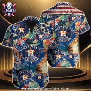 Houston Astros Logo Palm Island Pattern Hawaiian Shirt