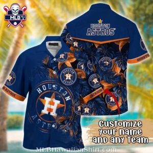 Houston Astros Personalized Navy And Orange Tropical Hawaiian Shirt