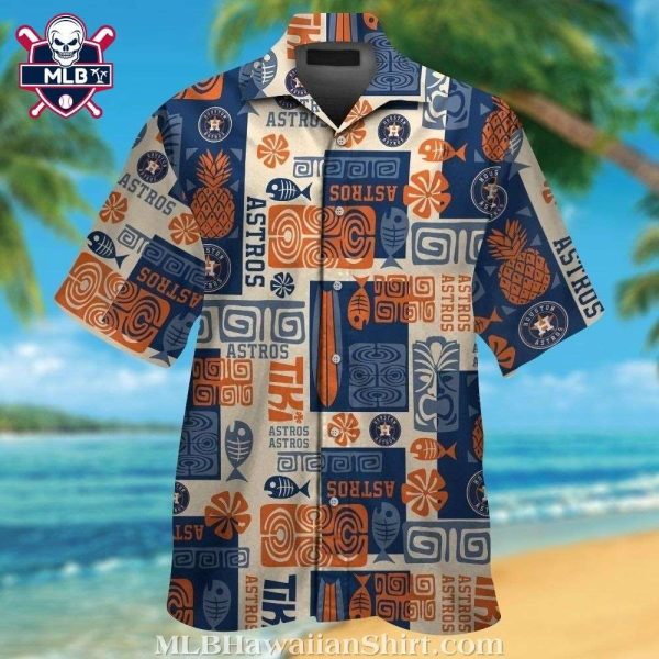 Houston Astros Tribal Pattern Orange Tropical Hawaiian Shirt