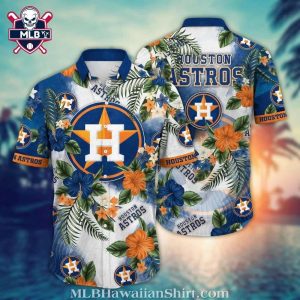 Houston Astros Tropical Floral Emblem Hawaiian Shirt