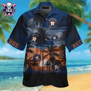 Houston Astros Tropical Palms Sunset Aloha Shirt