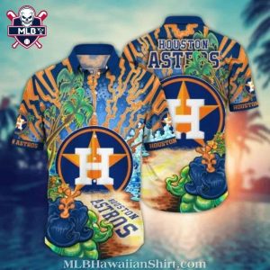 Houston Astros Vibrant Tropical And Wave Pattern Hawaiian Shirt