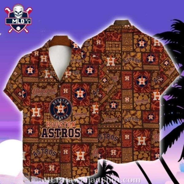 Houston Astros Vintage Tribal Pattern Aloha Shirt