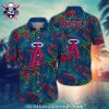 Los Angeles Angels Night Floral And Geometric Lines Hawaiian Shirt