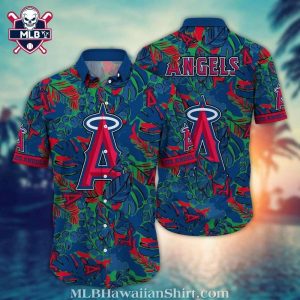 LA Angels Jungle Green Hawaiian Shirt With Tropical Leaves