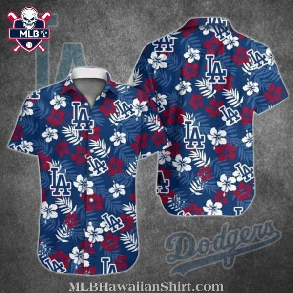 LA Dodgers Floral Emblem MLB Aloha Shirt – Classic Red And Blue