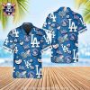 Hawaiian Dodgers Shirt Featuring Baby Yoda Graphic And Hibiscus Motif