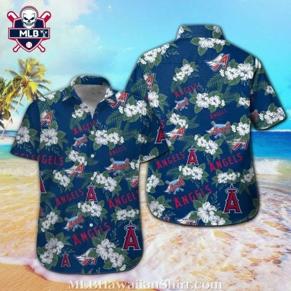 Los Angeles Angels Navy Hawaiian Shirt With White Floral Pattern