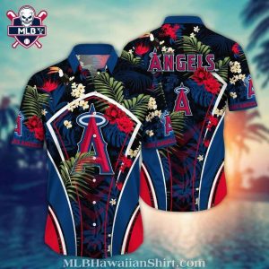 Los Angeles Angels Night Floral And Geometric Lines Hawaiian Shirt