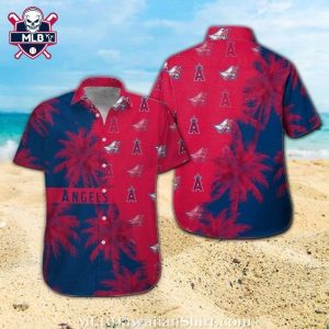 Los Angeles Angels Red And Blue Hawaiian Shirt With Tropical Flora