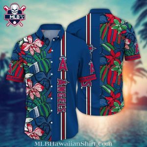 Los Angeles Angels Striped Aloha Shirt With Tropical Flora