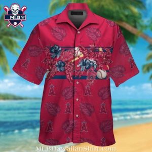 Los Angeles Angels Tropical Print Aloha Shirt With Baseball And Palm Elements