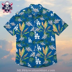 Los Angeles Dodgers Lush Botanical Blue Hawaiian Shirt