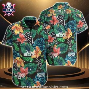 Lush Green Tropical Night With Bright Flowers Sox Hawaiian Shirt