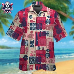 MLB Angels Tribal Print Hawaiian Shirt With Polynesian Symbols