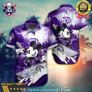 MLB Colorado Rockies Aloha Shirt Featuring Mickey Mouse Riding Waves