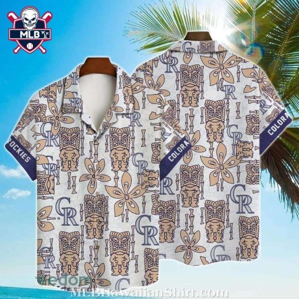 MLB Colorado Rockies Beige Tribal Pattern Aloha Shirt