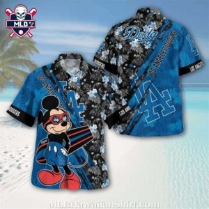 MLB LA Dodgers Hawaiian Shirt With Mickey Mouse And Tropical Flowers