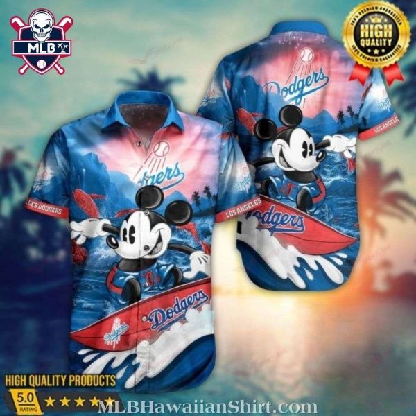 MLB LA Dodgers Hawaiian Shirt With Surfing Mickey Graphic