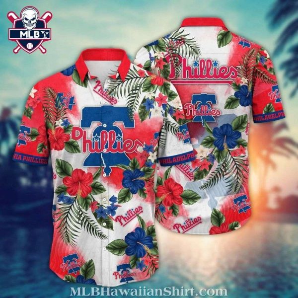 MLB Philadelphia Phillies Red Patriotic Floral Aloha Shirt