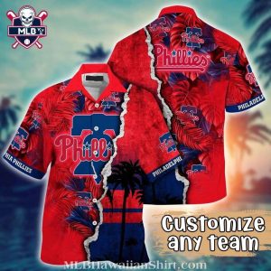 MLB Philadelphia Phillies Sunset Palms Red Horizon Hawaiian Shirt