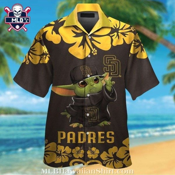 MLB San Diego Padres Hawaiian Shirt With Baby Yoda And Hibiscus Motif