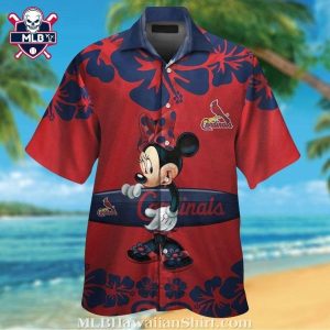 MLB St. Louis Cardinals Aloha Shirt Featuring Minnie Mouse And Surfboard