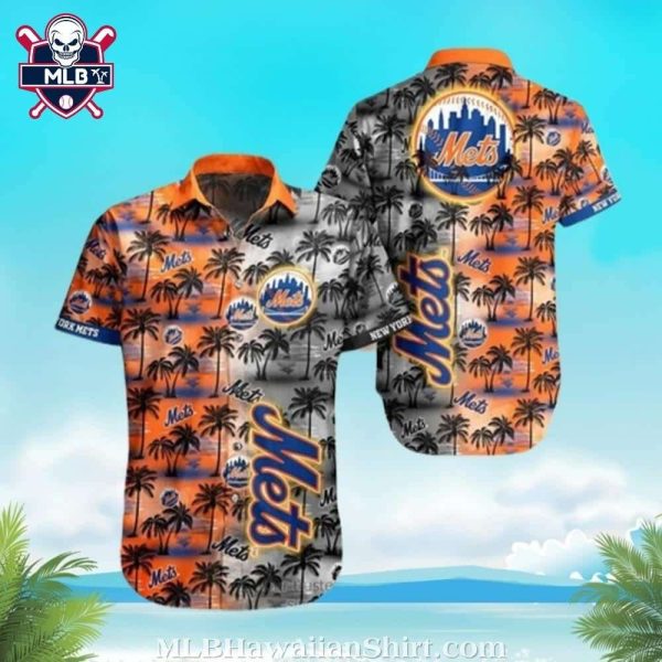 Mets Orange Sunset Palms Hawaiian Shirt – Tropical Game Day