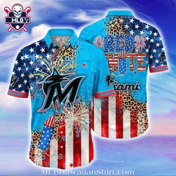 Miami Marlins Independence Day Celebration Tropical Hawaiian Shirt