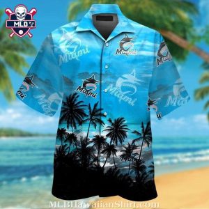 Miami Marlins Palm Shadows And Baseball Aloha Shirt – Clear Skies