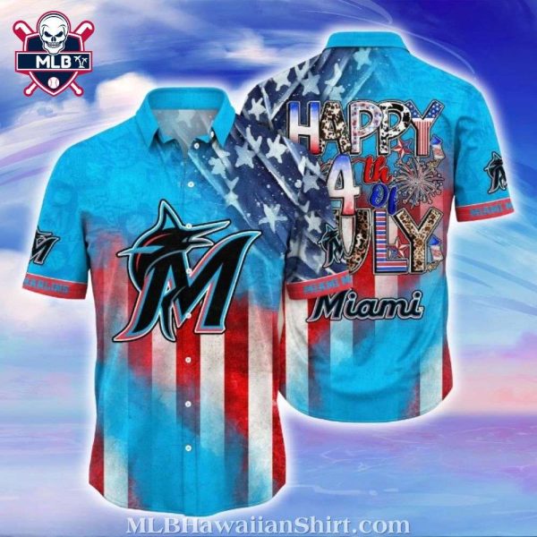 Miami Marlins Patriotic Fireworks Hawaiian Shirt