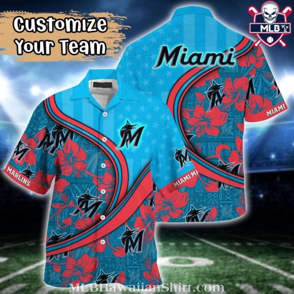 Miami Marlins Red Hibiscus Wave Aloha Shirt – Turquoise Energy