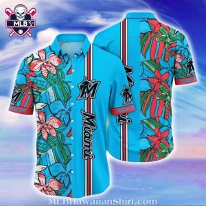 Miami Marlins Vibrant Botanical Stripe Hawaiian Shirt