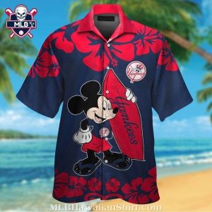 Mickey Mouse And Hibiscus Design New York Yankees Hawaiian Shirt