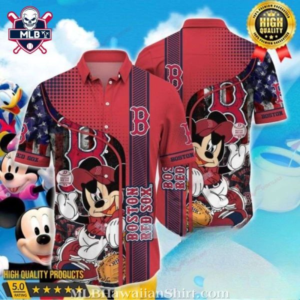 Mickey Mouse Baseball Player Boston Red Sox Hawaiian Shirt