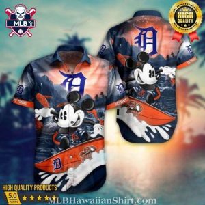 Mickey Surfing Graphic Detroit Tigers Hawaiian Shirt