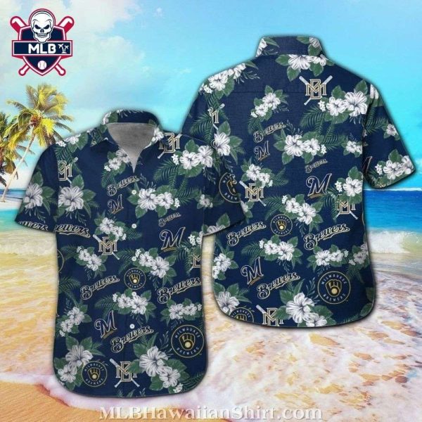 Midnight Pitch – Milwaukee Brewers Navy Floral Aloha Shirt