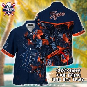 Midnight Tropical Leaf Patterns Detroit Tigers Personalized Hawaiian Shirt