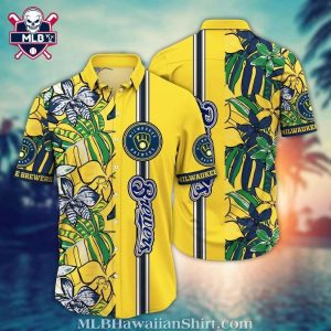 Milwaukee Brewers Citrus Grove – Vibrant Yellow Leaf Print Hawaiian Shirt