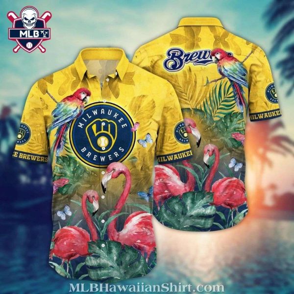 Milwaukee Brewers Feathered Friends – Tropical Bird And Flora Hawaiian Shirt