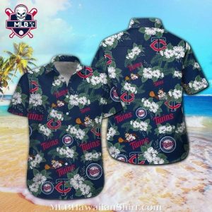 Minnesota Twins Floral And Logo Patterned Hawaiian Shirt