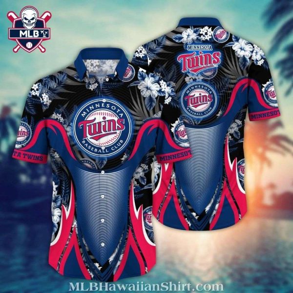 Minnesota Twins Floral Wave Striped Aloha Shirt