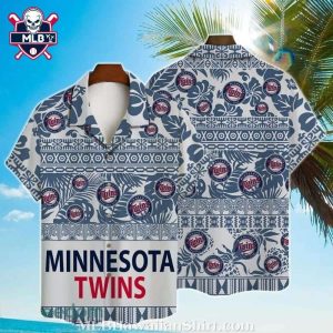 Minnesota Twins Geometric And Palm Leaves Pattern Hawaiian Shirt